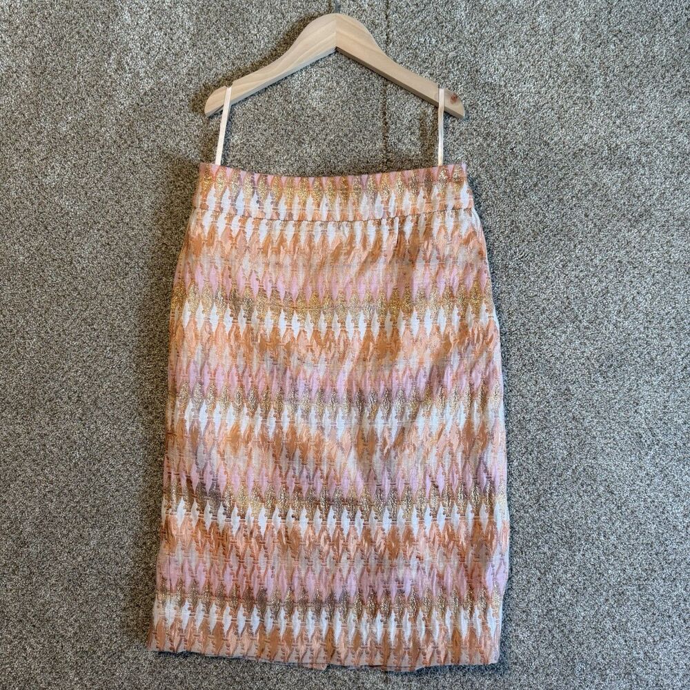 J. Crew Collection Turkish Delight Pencil Skirt Pink Gold Metallic Ikat Size 0